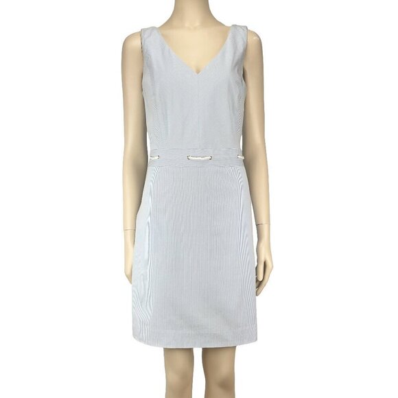 TOMMY HILFIGER Preppy Coastal Blue & White Stripes Sleeveless Mini Dress Size 8 - Picture 2 of 12